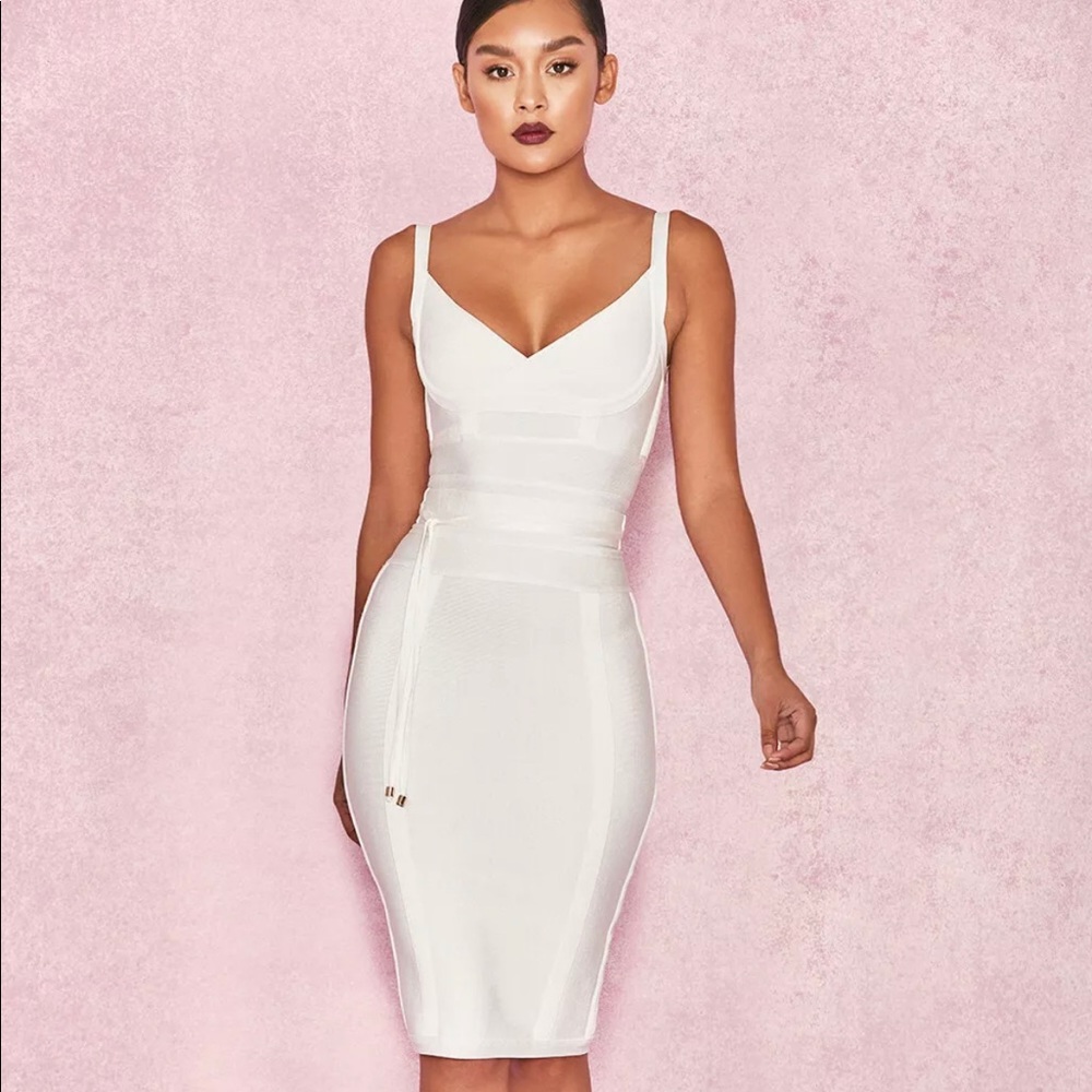 House of CB 'Belice' White Tie Waist Bandage Dress